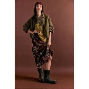 Free People Secret Garden Velvet Burnout Midi Skirt 0 NEW